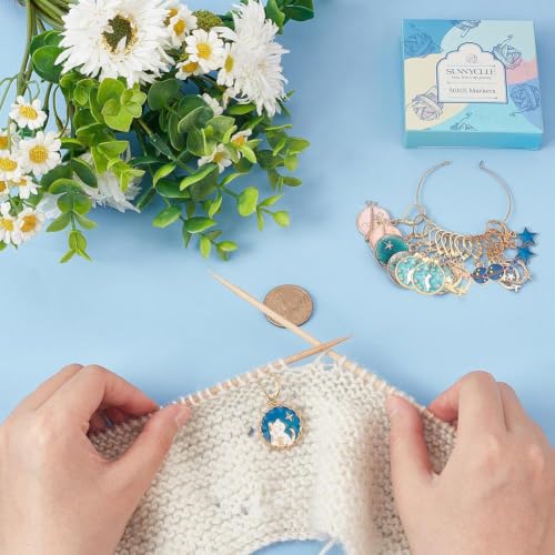 SUNNYCLUE 1 Box 20Pcs Stitch Markers Crochet Stitch Marker Cute Planet Moon Star Enamel Charms Clip On Removable Lobster Clasp Zipper Pull Charm Locking Knitting Markers for Weaving Sewing Quilting - color: 20pcs Planet Stitch Markers With Upgraded Gift B