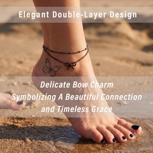 Quietsun Trendy 2 Layers Anklet Bracelets for Women-Waterproof-Adjustable-for General/Big Anklets-Gold/Silver - color: Black-Plus