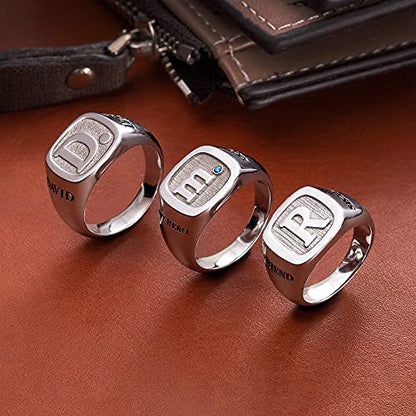 callie Custom Signet Ring - Engraved Text & Photo, Personalized Family Crest Coat Of Arms Rings, 925 Sterling Silver/Brass | Father's Day Jewelry Gifts for Men & Women - color: Initial-2