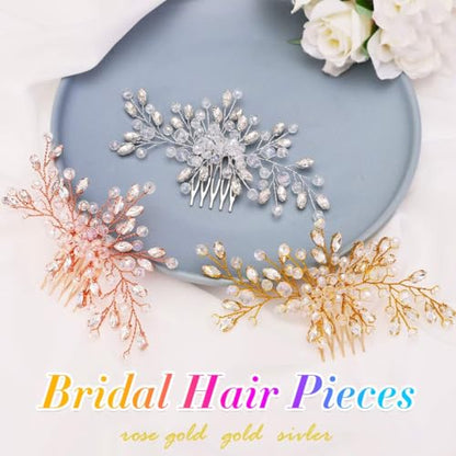 Rhinestone Hair Comb Wedding Hair Accessory for Women | Silver Bride Hair Clip Crystal Bridal Hair Piece Accessories - color: C-rose gold