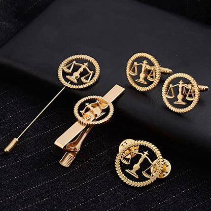 TINGKU Attorney Lawyer Cufflinks and Tie Clip for Men Gifts Scales of Justice Cuff links Tie Clasp Father in Law Enforcement Suit Shirt Jewelry - style: Cufflinks Gold