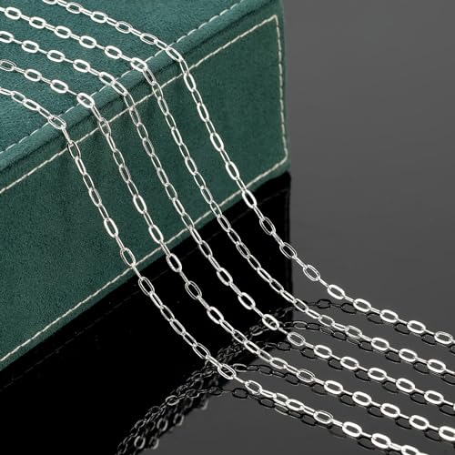 UMAOKANG 5 Meters Silver Chain for Women Necklace Bracelet DIY Paperclip Chains Bulk with Jump Rings and Lobster Clasps Jewelry Findings - color: Silver Paperclip