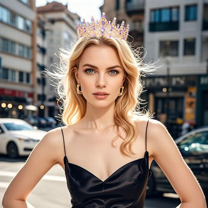 Tiaras and Crowns for Women Crystal Princess Tiaras Rhinestone Queen Crowns For Wedding Bridal Birthday Prom Pageant Party (Tiara 100) - color: Gold Purple