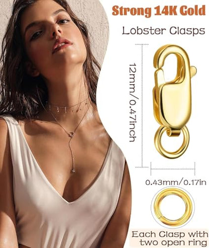 Kcctoo Silver Lobster Claw Clasp with Closed Jump Rings 14K Gold Necklace Clasps and Closures for Jewelry Making, Made in Italy 12mm(0.47inch) - color: 4pcs - Gold