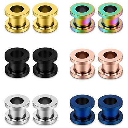 Lcolyoli Screw Fit Ear Gauges Kit Surgical Steel Tunnel Expander Earrings Earlobe Plugs Body Piercing Jewelry Set for Women Men 14G-00G 12 Pieces - style: g: 12Pcs-6 Colors-0G