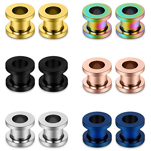 Lcolyoli Screw Fit Ear Gauges Kit Surgical Steel Tunnel Expander Earrings Earlobe Plugs Body Piercing Jewelry Set for Women Men 14G-00G 12 Pieces - style: g: 12Pcs-6 Colors-0G