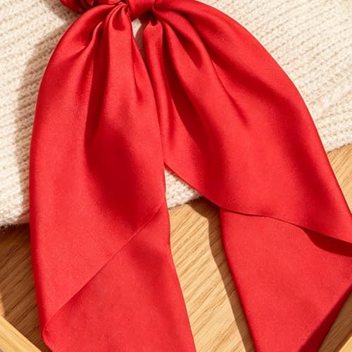 4PCS Hair Scarf Scruncheis for Women Knotted Bow Hair Ties Elastic Bands Satin Hair Ribbon Scrunchy Red Ponytail Holder for Women and Girls (Red/Pink/White Set) - color: Red/Pink/White Set