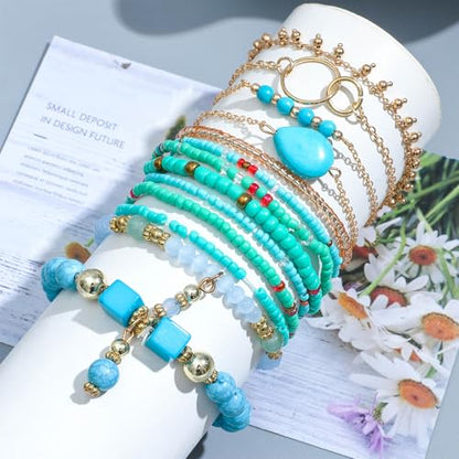 NEWITIN 88 Pieces Gold Jewelry Set for Women Fashion Bohemian Jewelry | Gold Plated Costume Jewelry, Turquoise Jewelry, Necklaces Bracelets Rings Earrings Set for Women Party Daily, Women Gifts - color: Blue