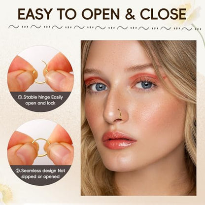 10Pcs Gold Nose Ring Hoop 18G/20G Clicker Nose Hoops Hypoallergenic Stainless Steel Nose Piercings Jewelry Gold Nose Jewelry Septum Helix Cartilage Lip Body Piercings for Women Men 7mm 8mm 9mm 10mm 12mm - color: Gold-20G