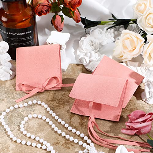 120 Pcs Microfiber Jewelry Pouch 8 x 8cm Jewelry Packaging Bag Gift Bow Tie Bracelet with Cleaning Cloth(Pink) - color: Pink