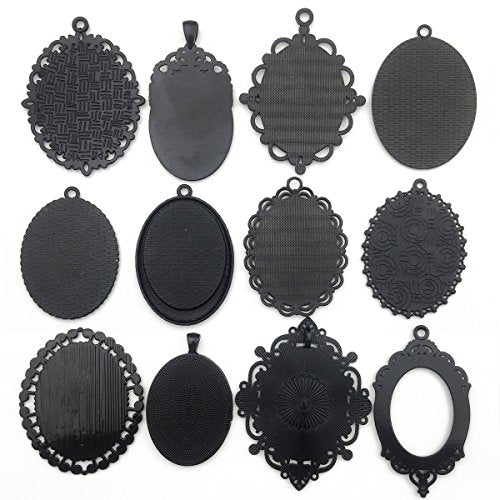 10pcs 30x40mm Black Oval Blank Bezel Pendant Trays Base Cabochon Settings Trays Pendant Blanks (M117) - color: M117