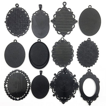 10pcs 30x40mm Black Oval Blank Bezel Pendant Trays Base Cabochon Settings Trays Pendant Blanks (M117) - color: M117