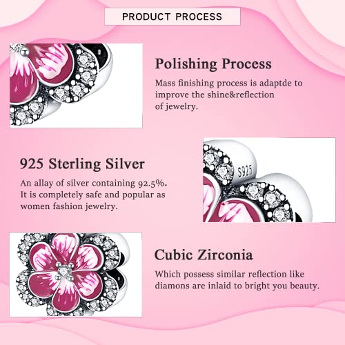 925 Sterling Silver Charms for Bracelets Necklaces Dangle Pendant With 5A Cubic Zirconias Bead Charm for Women DIY Jewelry - style: Red Lucky Flower Charm