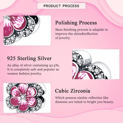 925 Sterling Silver Charms for Bracelets Necklaces Dangle Pendant With 5A Cubic Zirconias Bead Charm for Women DIY Jewelry - style: Red Lucky Flower Charm