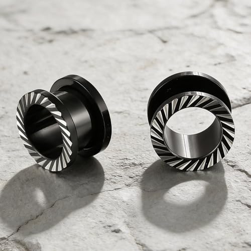 ARTFAN Black Silver Ear Gauges, 4PCS Stainless Steel Screw Plugs Tunnels Gauges for Stretched Ears, Ear Gauges Stretcher for Women Men, Hypoallergenic Body Piercing Jewelry - size: 0g (8mm)