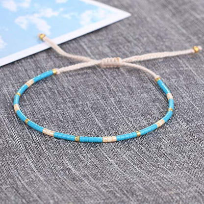KELITCH Women Friendship Bracelet Seed Beads Miyuki Thin Strand Bracelets Adjustable Boho Jewelry - color: Green 62N