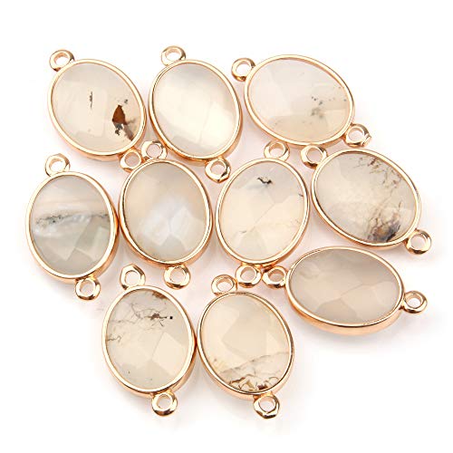 10Pcs Natural Egg Shape Section Agate Pendant Links Gemstone Charm Connectors Golden Plated for Necklace Bracelet Jewelry Making - color: Grey Agate