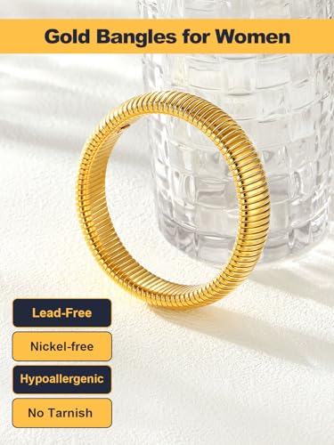 U7 Stretch Bracelets for Women Stainless Steel 18K Gold Plated Bangle Bracelets,Non Tarnish Link Bracelets,10mm,16mm,20mm - color: 01.Gold-16mm