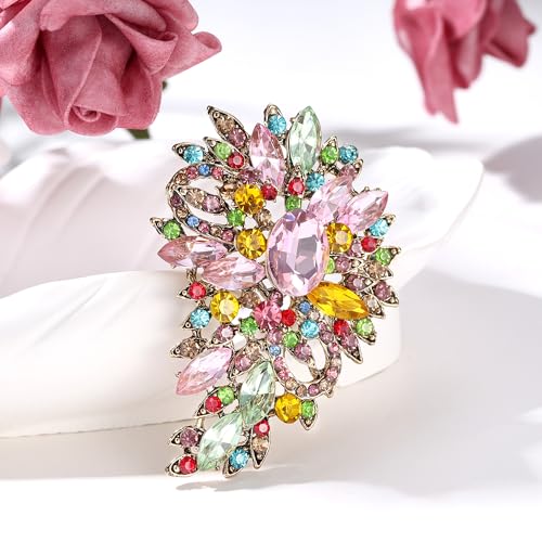 EVER FAITH Women's Austrian Crystal Wedding Flower Leaf Bouquet Brooch - color: Multicolor