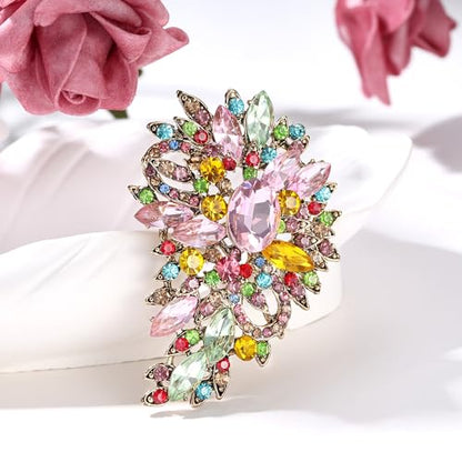 EVER FAITH Women's Austrian Crystal Wedding Flower Leaf Bouquet Brooch - color: Multicolor