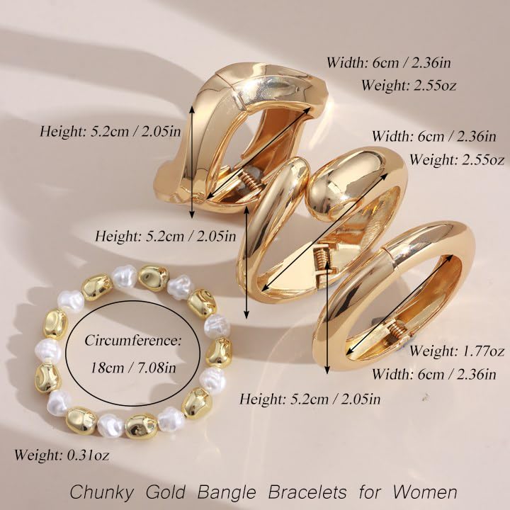 MOZAKA 4PCS Chunky Gold Bangle Bracelets for Women | Trendy Wide Wrist Cuff Bracelets Stack Statement Bangle Fashion Jewelry Gift - color: gold