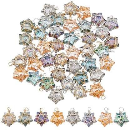 SUPERFINDINGS 40Pcs Wire Wrapped Star Pendants AB Color Electroplate Glass Charms Mixed Color Crystal Dangle Charms for Earring Bracelet Necklace Jewelry Making - color: Gold+Silver
