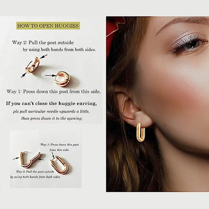 9 Pairs Gold Chunky Hoop Earrings Set for Women, 14K Gold Plated Twisted Huggie Hoop Earring Hypoallergenic, Lightweight Thick Open Hoops Earrings Jewelry Gifts. - color: B-9 Silver Hoop Earrings
