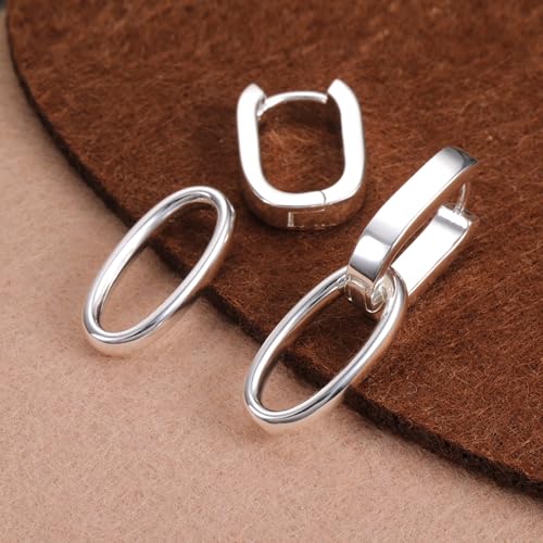 Silver Dangle Double Hoop Earrings For Women Paperclip Link Earring | Drop Small Silver Earrings Square Huggie Paperclip Dangly Hoop Silver Hoops Earrings Jewelry - color: Silver