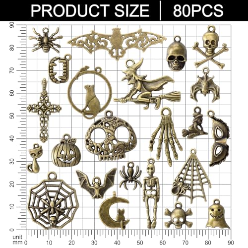 Hicarer 80 Pieces Antique Silver Pendants Gothic Charms Halloween Charms Pendants Jewelry Making Accessory for DIY Necklace Bracelet - style: Bat