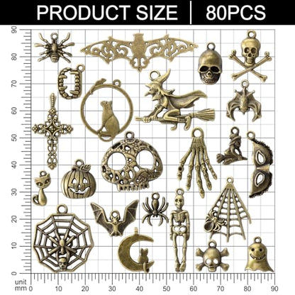 Hicarer 80 Pieces Antique Silver Pendants Gothic Charms Halloween Charms Pendants Jewelry Making Accessory for DIY Necklace Bracelet - style: Bat