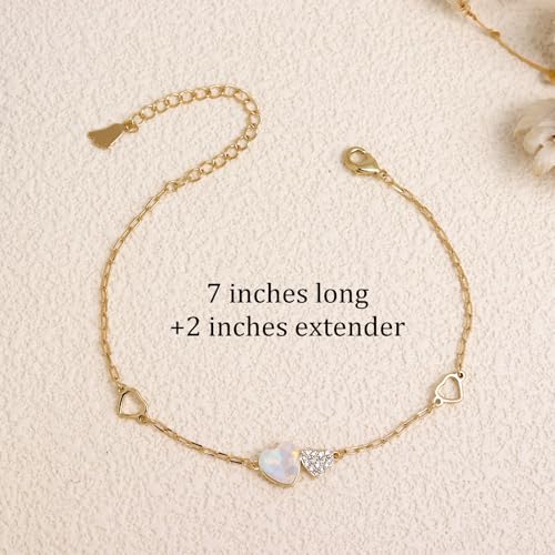 Silver Heart Charm Link Anklet for Women, Adjustable Handmade Cubic Zirconia Stackable Waterproof Summer Beach Chain Anklets Jewelry Accessories Gift - color: Gold Opal Heart