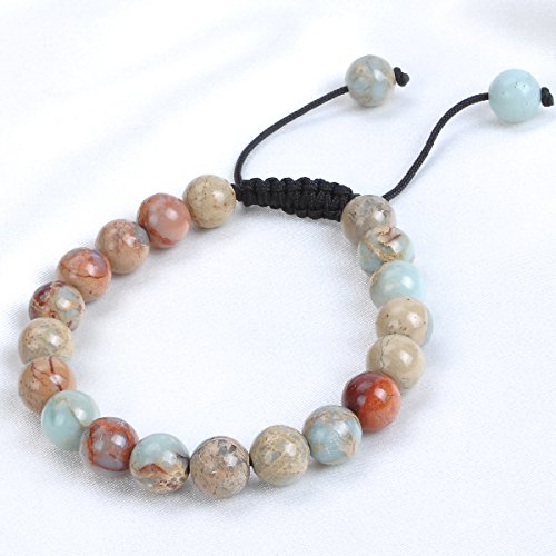 MASSIVE BEADS Natural Healing Power Gemstone Crystal Beads Unisex Adjustable Macrame Bracelets - color: Imperial Jasper, size: 6mm