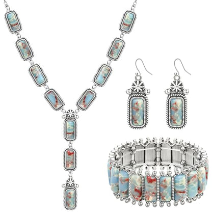 NEWITIN 4 Pieces Silver Bohemian Jewelry Set for Women Fashion Costume Jewels Turquoise Necklace Bracelet Earrings Western Turquoise Jewelry Set for Women - color: Colorful Turquoise