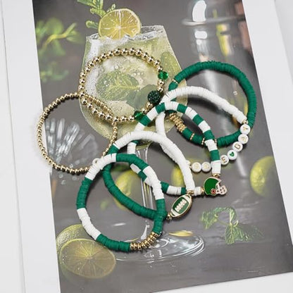 Ardorchid Halloween Bracelets for Women Pumpkin Ghost Steleton Bat Skull Beaded Stackable Stretchy Bracelet Rugby Thanksgiving Christmas Heishi Bracelets - color: Game Day-Green