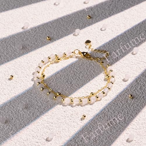 Farfume Crystal Beaded Bracelets for Women 4mm Natural Stone Jewelry Gifts | Natural Beads Gemstone,Handmade,Helper Tool,Yoga Protection,Hypoallergenic,Durability Wear - color: Moonstone-Intuition & Balance