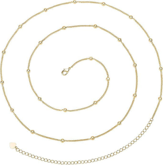 14K Gold Waist Chain for Women, Plated Layered Belly Chain for The Waist Adjustable Waterproof Sexy Bikini Satellite Beads Chain Summer Non Tarnish Body Chain Jewelry Gifts for Women - color: SINGLE