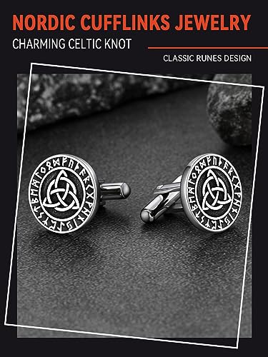 FaithHeart Mens Cufflinks, Norse Viking Tuxedo Shirt Cuff Links, Stainless Steel Cuff Links and Shirt Studs, Gift Box - style: 02. Celtic-Silver
