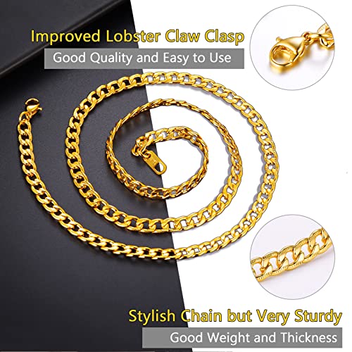 Men Cuban Chain Necklace for Men Stainless Steel 5mm Link Chain Women Dainty Necklace Gold/Silver/Black Plated Statement Jewelry 18/20/22/24/26/28/30 Inch - color: 5mm-Gold Cuban Chain, size: Length 18 Inch