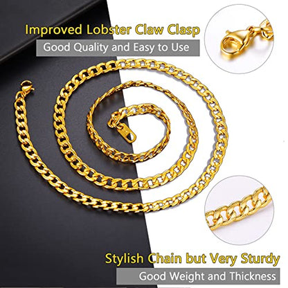 Men Cuban Chain Necklace for Men Stainless Steel 5mm Link Chain Women Dainty Necklace Gold/Silver/Black Plated Statement Jewelry 18/20/22/24/26/28/30 Inch - color: 5mm-Gold Cuban Chain, size: Length 18 Inch