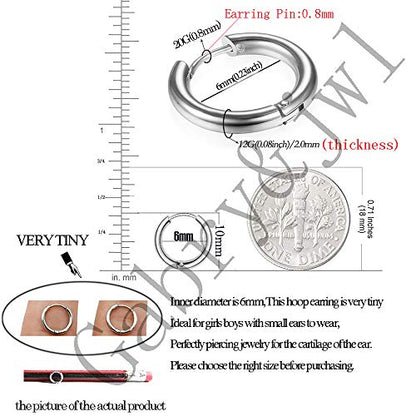 316L Surgical Stainless Steel Huggie Hoop Earrings 6mm 8mm 10mm 11mm 12mm 14mm Hypoallergenic Earrings Hoop Cartilage Helix Lobes Hinged Sleeper Earrings For Men Women - style: A02:6mm Silver(THK 2.0mm)