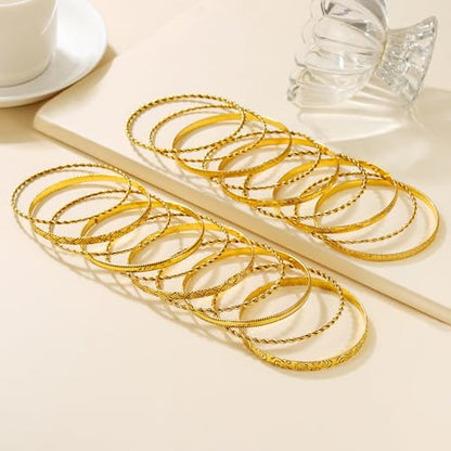 Gold Bangles for Women, 12 Pcs Boho Stackable Bracelets Multi Layer Textured Chunky Bracelets Jewelry Set for Women - color: Style F- 19 pcs gold