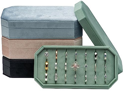 Velvet Ring Organizer Display Tray Jewelry Box Earring Holder Case | for Wedding Birthday Christmas Day (Emerald Green) - color: Emerald Green