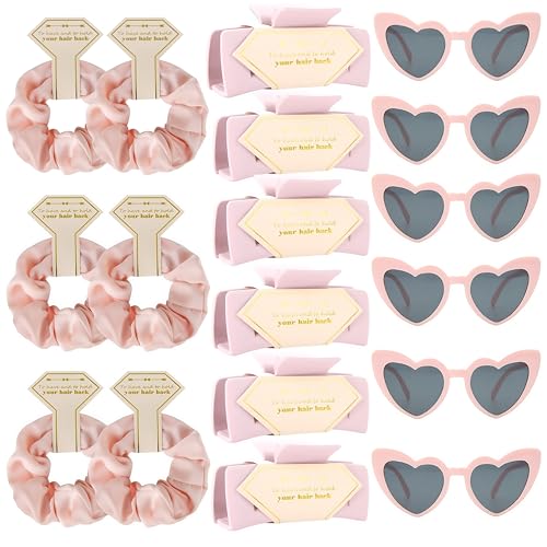 Bridesmaid Scrunchies Proposal Gifts Bachelorette Hair Claws Clips women heart sunglasses for Wedding Party Favors (light Pink 18sets) - color: Light Pink 18sets