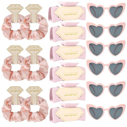 Bridesmaid Scrunchies Proposal Gifts Bachelorette Hair Claws Clips women heart sunglasses for Wedding Party Favors (light Pink 18sets) - color: Light Pink 18sets
