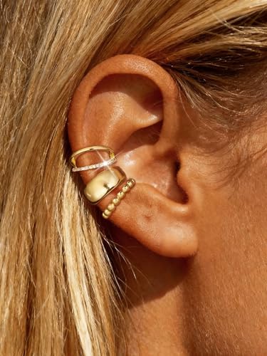 Ear Cuffs Non Piercing Hypoallergenic Gold Plated Ear Cuff Earrings for Women Trendy Clip On Cartilage Earring Set Dainty Adjustable Fake Piercings Earrings Fashion Accessories - color: E；3pcs gold ear cuff