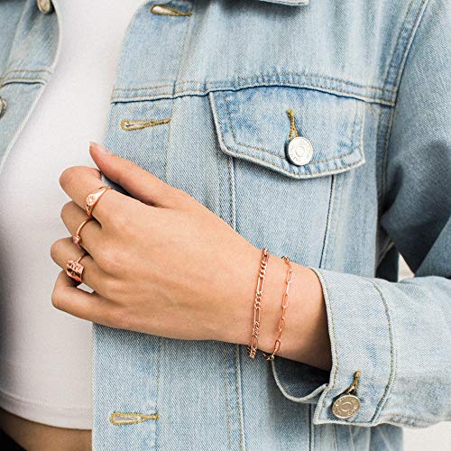 14K Gold Plated Dainty Paperclip Link Chain Necklace Bracelet Set for Women - style: 16" Rose Gold Necklace + 7" Bracelet Set