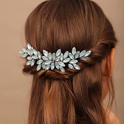 Teyglen Women's Opal Dainty Full Rhinestones Hair Comb, Luxurious Shiny Rhinestones Bridal Side Hair Accessories for Women Bride Girls - color: Opal