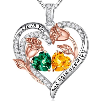 Iefil Birthstone Necklace for Women - Rose Heart Necklace | 925 Sterling Silver, Gift Box Packaging, Anniversary Birthday Gifts for Wife Mom Daughter - color: 05-11-May-Nov Birthstone
