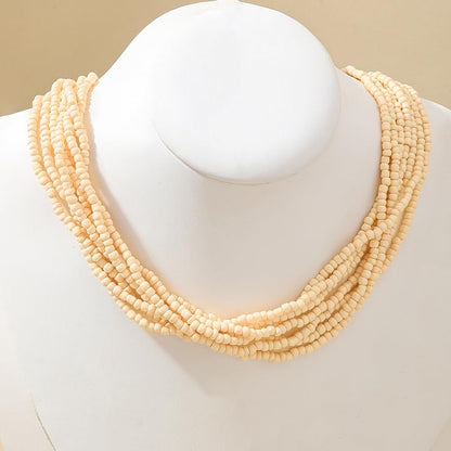 Colorful Multi-layered Seed Beaded Necklace Choker For Women Bohemian Handmade Crystal Stone Gemstone Hawaiian Necklace Holiday Birthday Summer Beach Jewelry Gift - color: Off-White