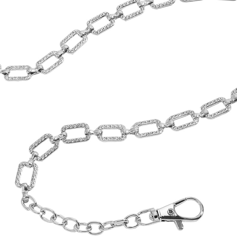 Eohak O-Ring Metal Waist Chain for Women Adjustable Metal Waist Belt Belly Link for Jeans Dress - color: Rhinestones - Silver